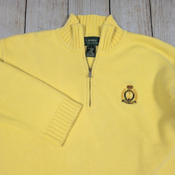 Lauren Ralph Lauren Sweaters - Lauren‎ Ralph Lauren 1/4 Zip Pullover Sweater Crest Logo Yellow Cotton L